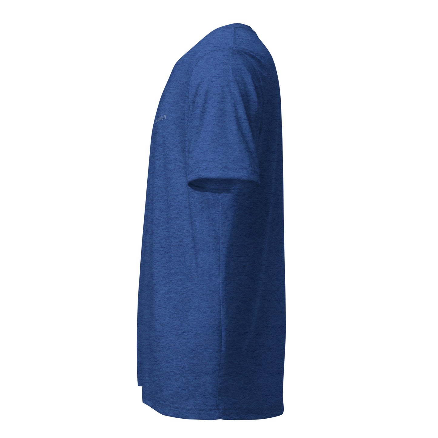 Fitted athletic tri-blend t-shirt in royal blue - An Athlete Trains. Left side view