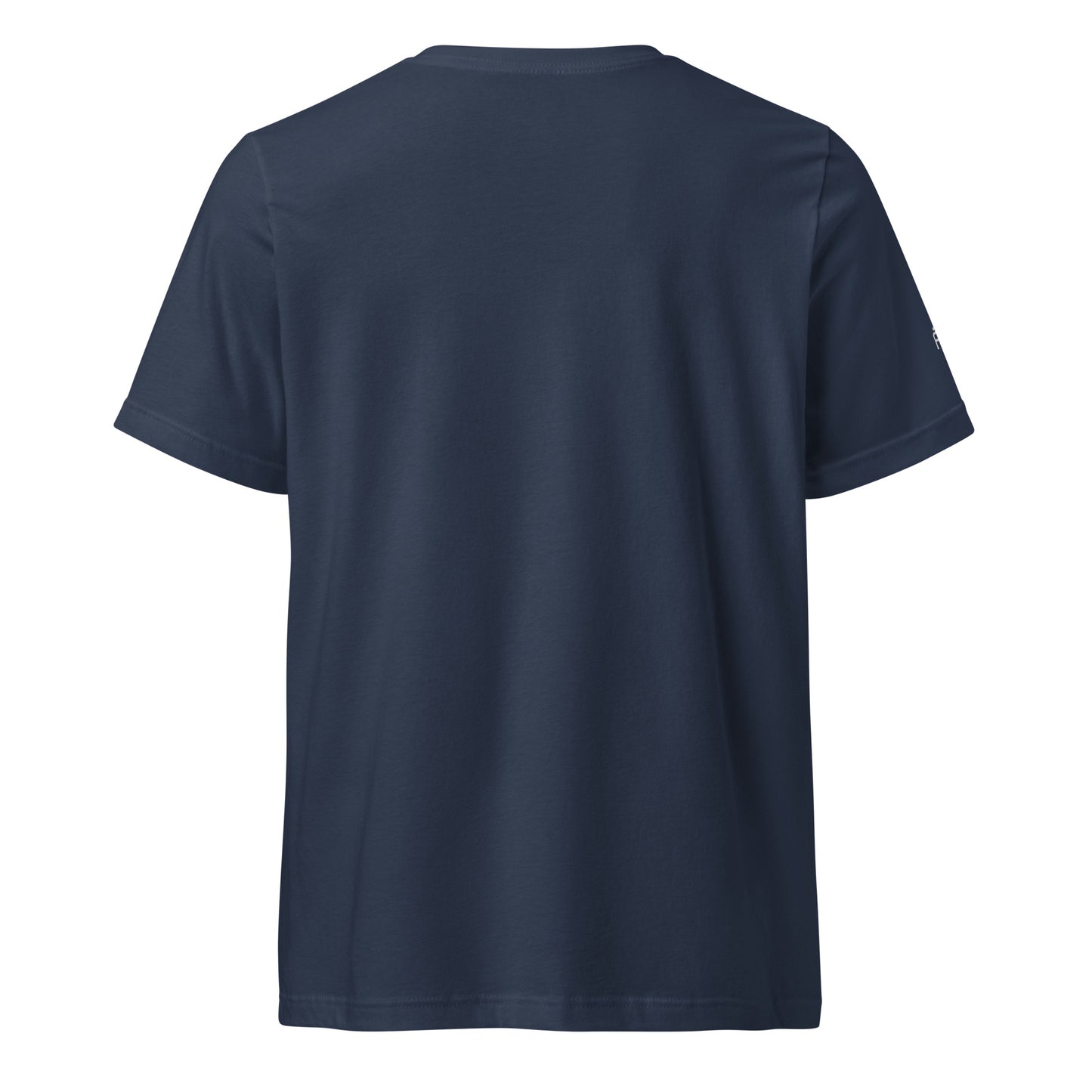 Unisex v-neck 100% combed cotton Pre-shrunk t-shirt in navy with white switch\off and logo embroidery - An Athlete Trains