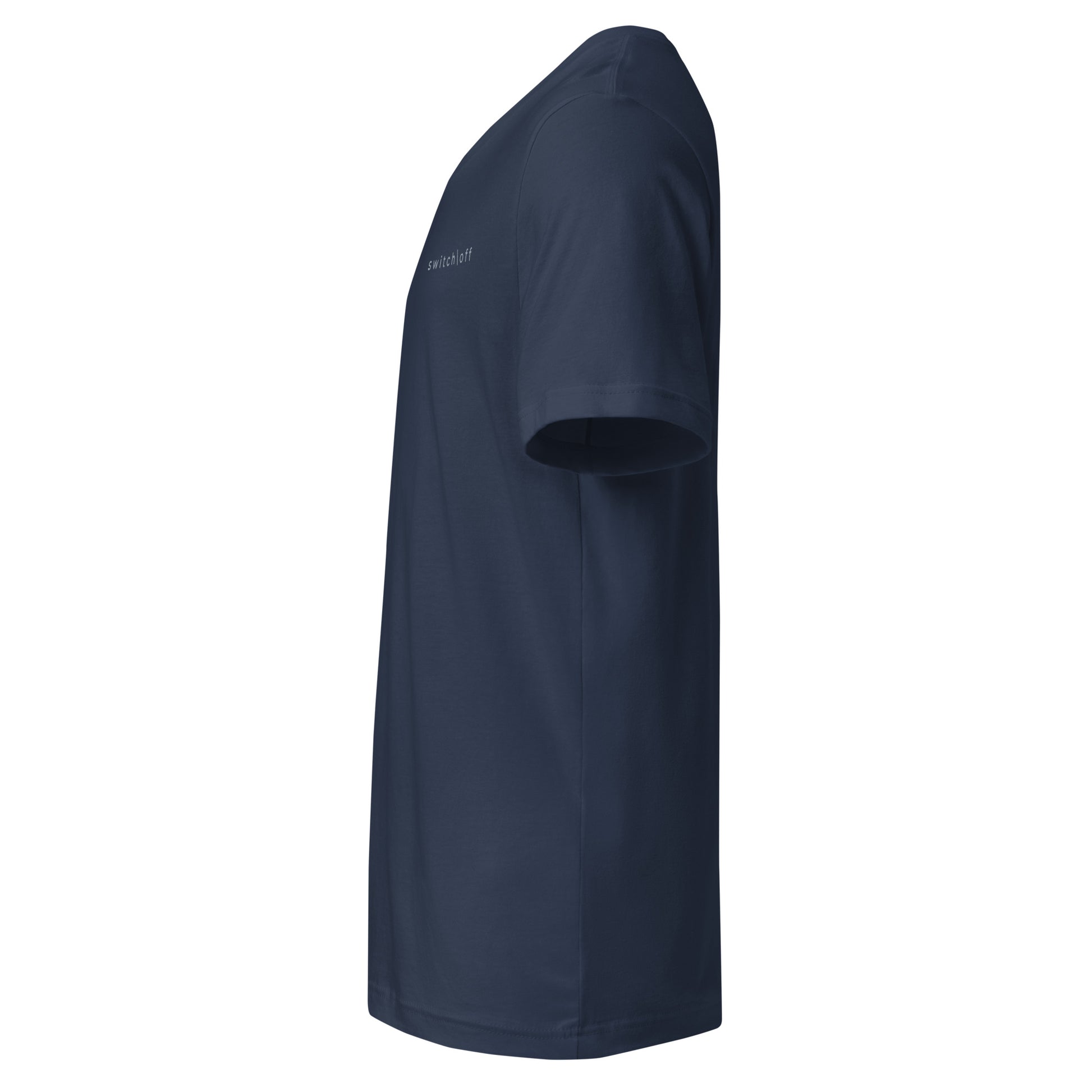 Unisex v-neck 100% combed cotton Pre-shrunk t-shirt in navy with gray switch\off and logo embroidery - An Athlete Trains