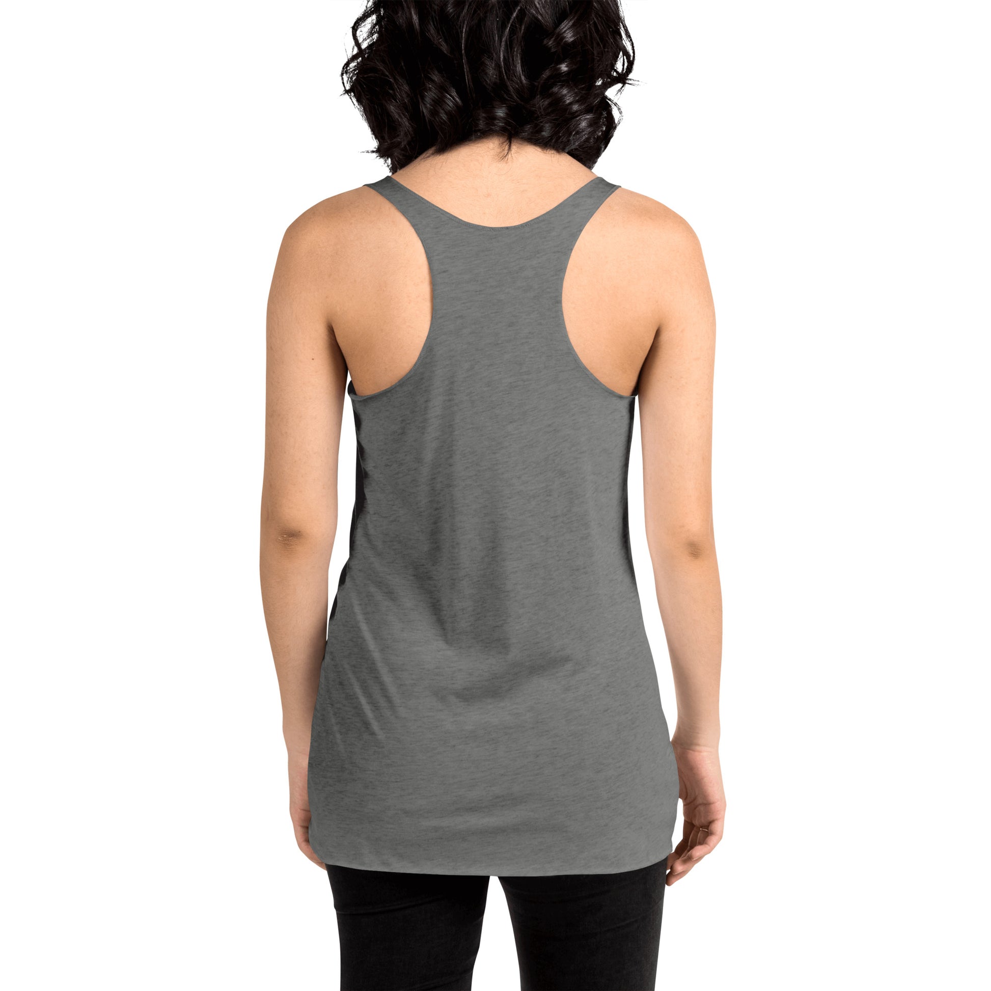 A soft, lightweight, and form-fitting racerback tank top with a flattering cut made of polyester, combed ring-spun cotton, and rayon, by An Athlete Trains