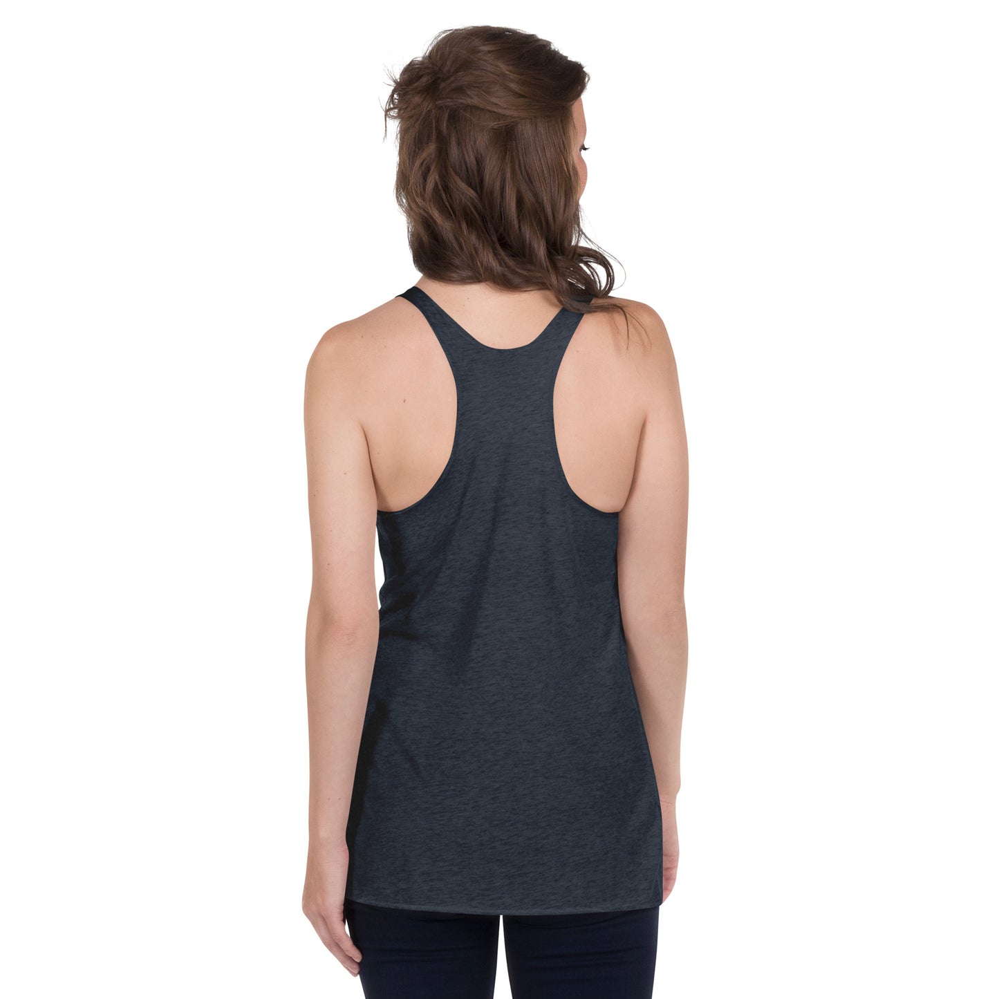 A soft, lightweight, and form-fitting racerback tank top with a flattering cut made of polyester, combed ring-spun cotton, and rayon, by An Athlete Trains