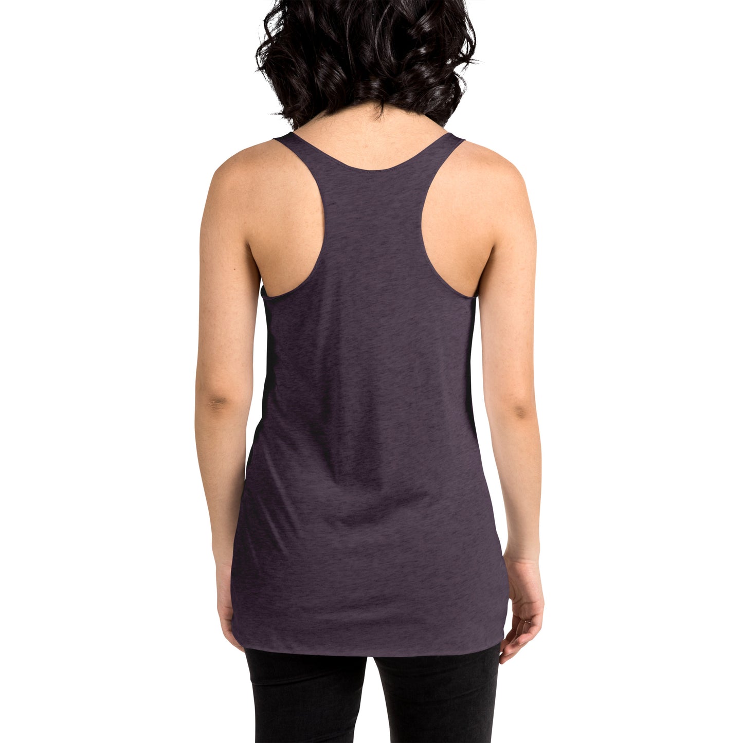 A soft, lightweight, and form-fitting racerback tank top with a flattering cut made of polyester, combed ring-spun cotton, and rayon, by An Athlete Trains