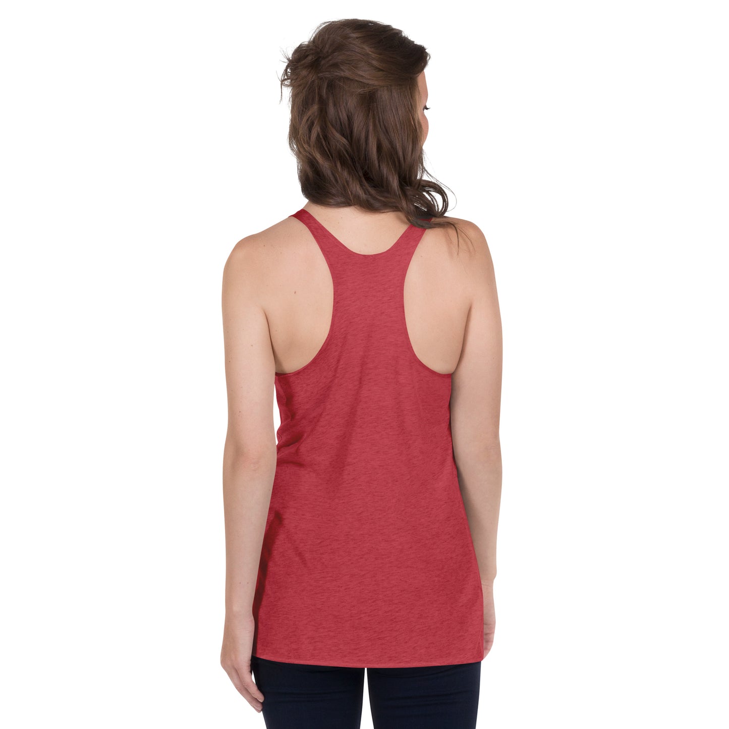 A soft, lightweight, and form-fitting tank top with a flattering cut made of polyester, combed ring-spun cotton, and rayon, by An Athlete Trains