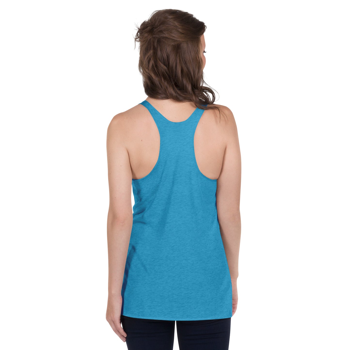 A soft, lightweight, and form-fitting tank top with a flattering cut made of polyester, combed ring-spun cotton, and rayon, by An Athlete Trains