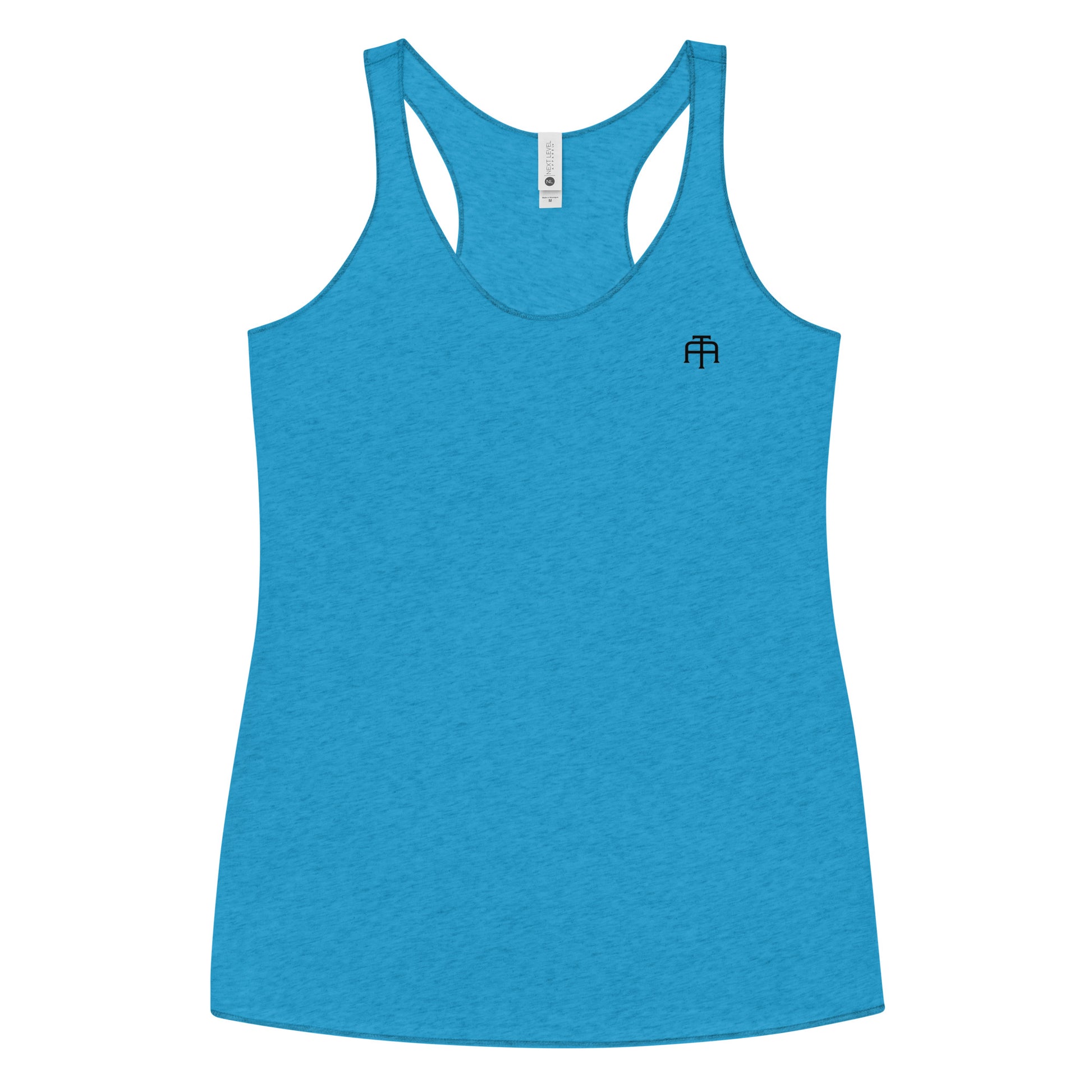 A soft, lightweight, and form-fitting tank top with a flattering cut made of polyester, combed ring-spun cotton, and rayon, by An Athlete Trains