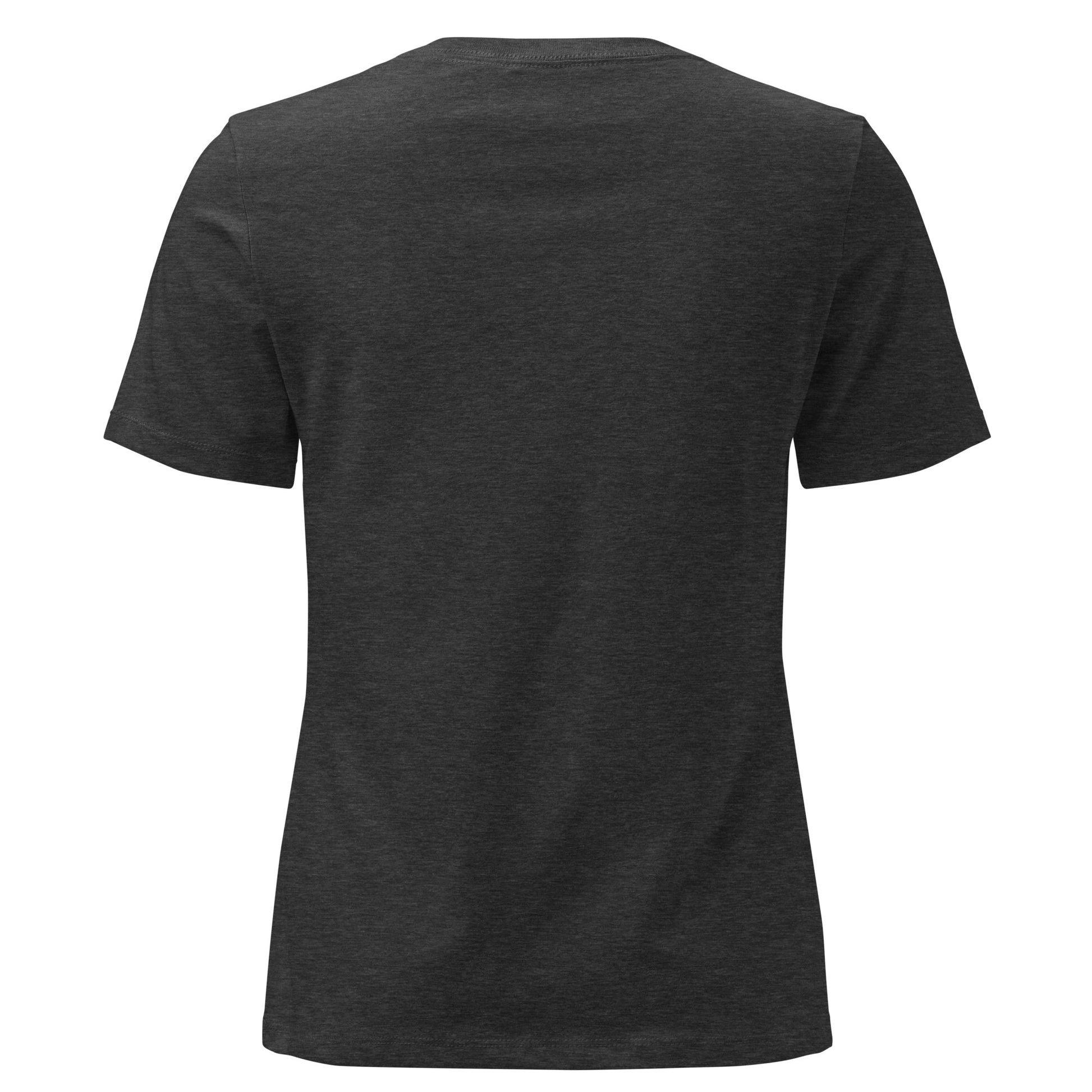 Women's Soft Relaxed 100% cotton pre-shrunk t-shirt in dark heather gray with gray switch\off embroidery - An Athlete Trains
