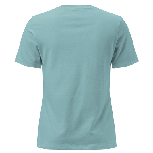 Women's Soft Relaxed 100% cotton pre-shrunk t-shirt in blue lagoon with white switch\off embroidery - An Athlete Trains