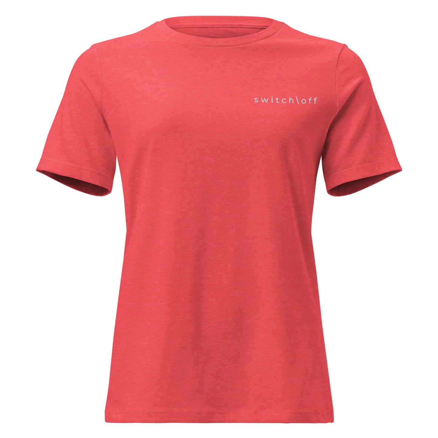 Women's Soft Relaxed 100% cotton pre-shrunk t-shirt in heather red with white switch\off embroidery - An Athlete Trains