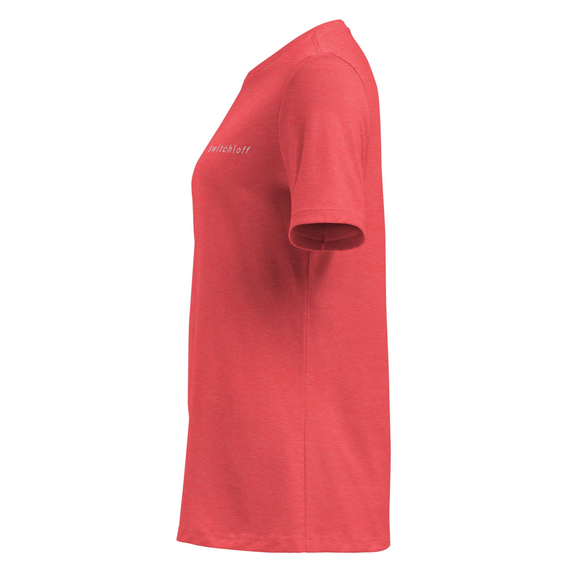 Women's Soft Relaxed 100% cotton pre-shrunk t-shirt in heather red with white switch\off embroidery - An Athlete Trains