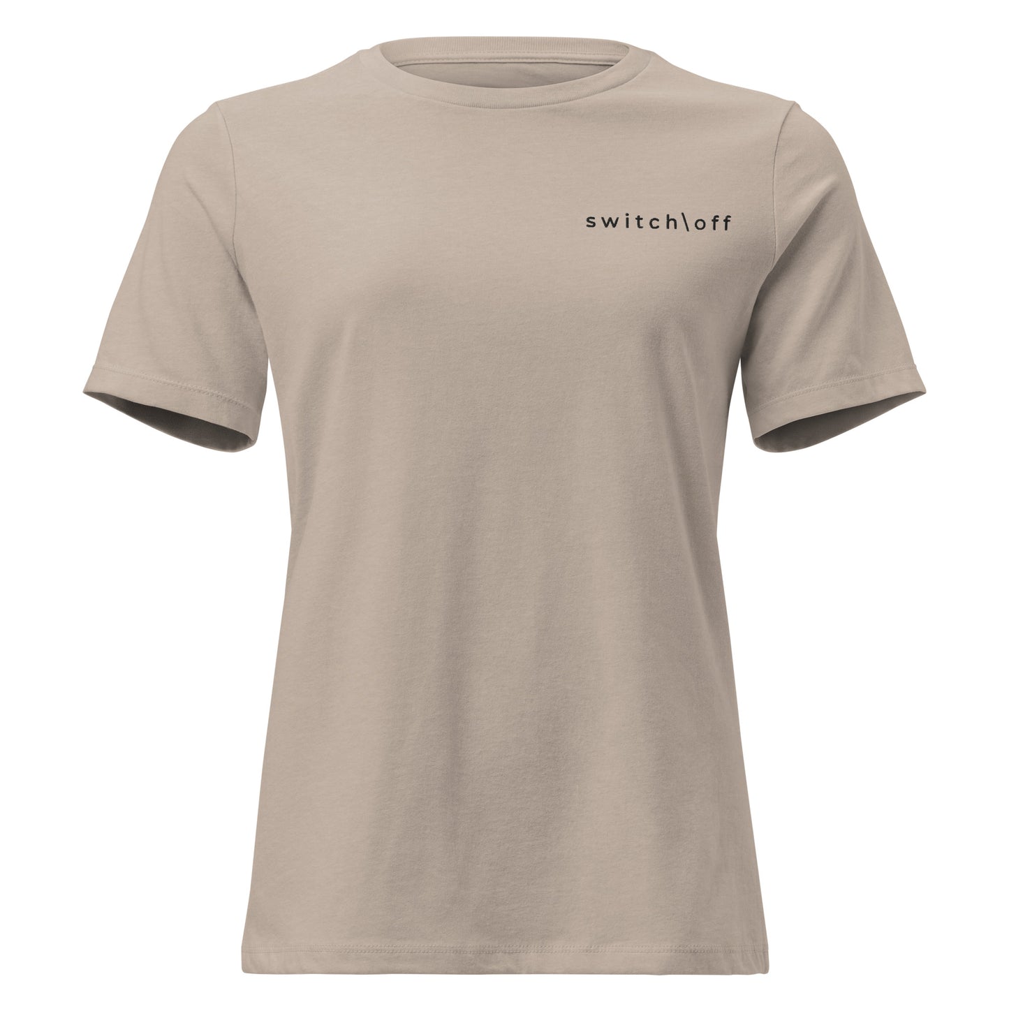 Women's Soft Relaxed 100% cotton pre-shrunk t-shirt in heather stone with black switch\off embroidery - An Athlete Trains