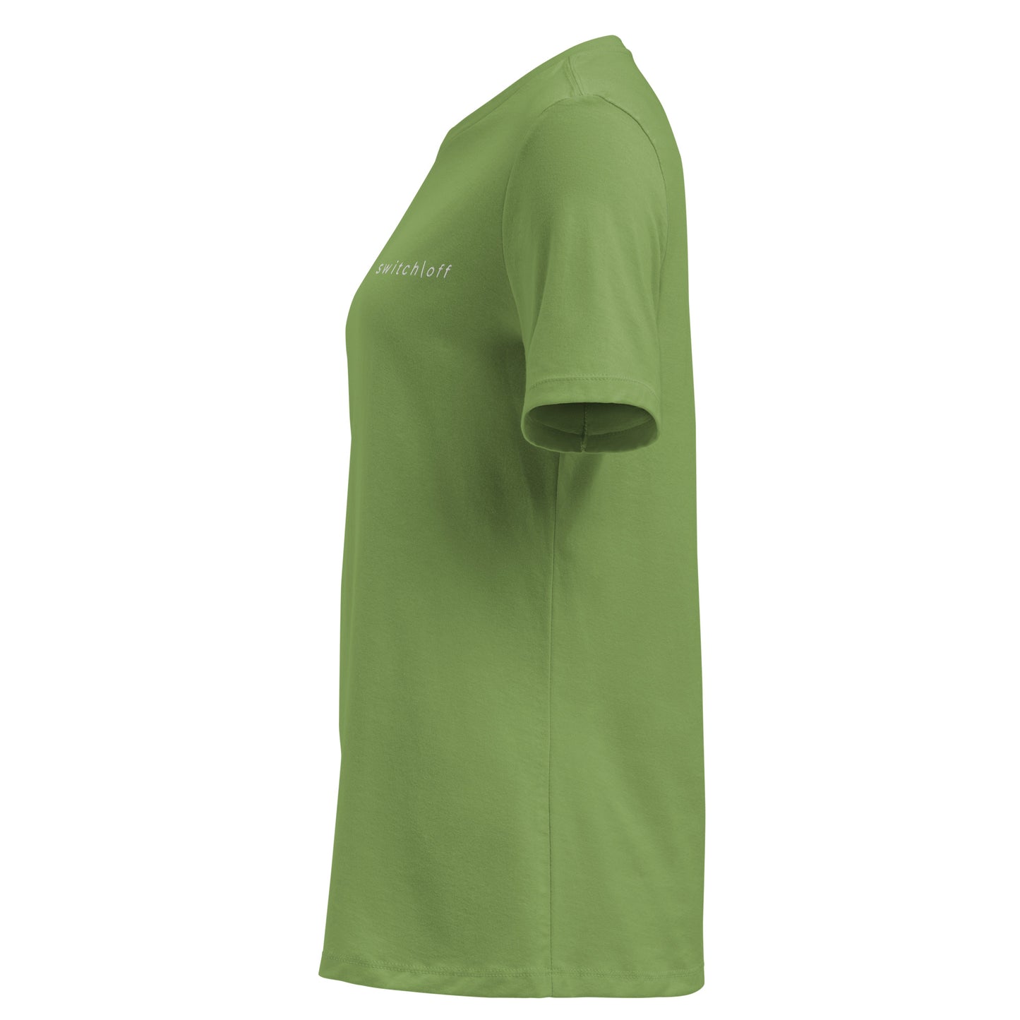 Women's Soft Relaxed 100% cotton pre-shrunk t-shirt in leaf green with white switch\off embroidery - An Athlete Trains