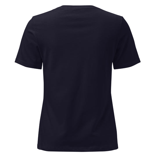 Women's Soft Relaxed 100% cotton pre-shrunk t-shirt in navy with gray switch\off embroidery - An Athlete Trains