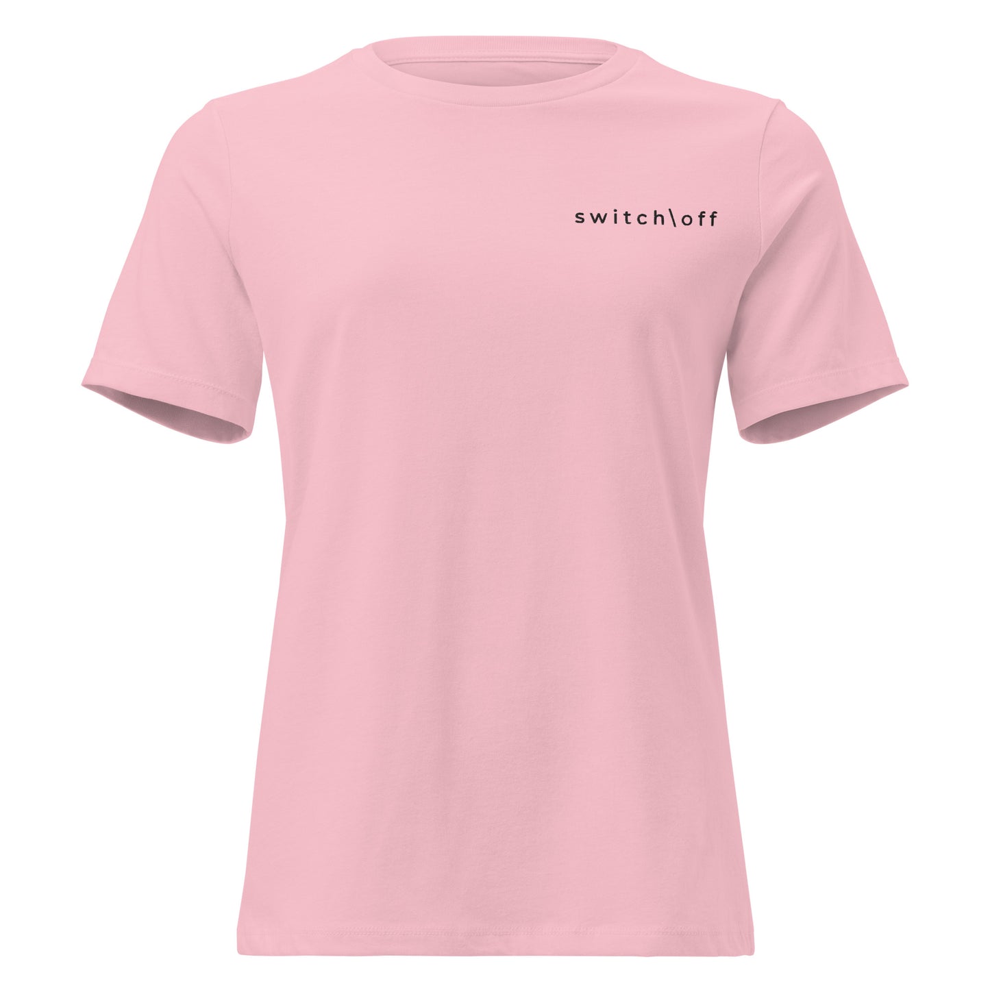 Women's Soft Relaxed 100% cotton pre-shrunk t-shirt in pink with black switch\off embroidery - An Athlete Trains