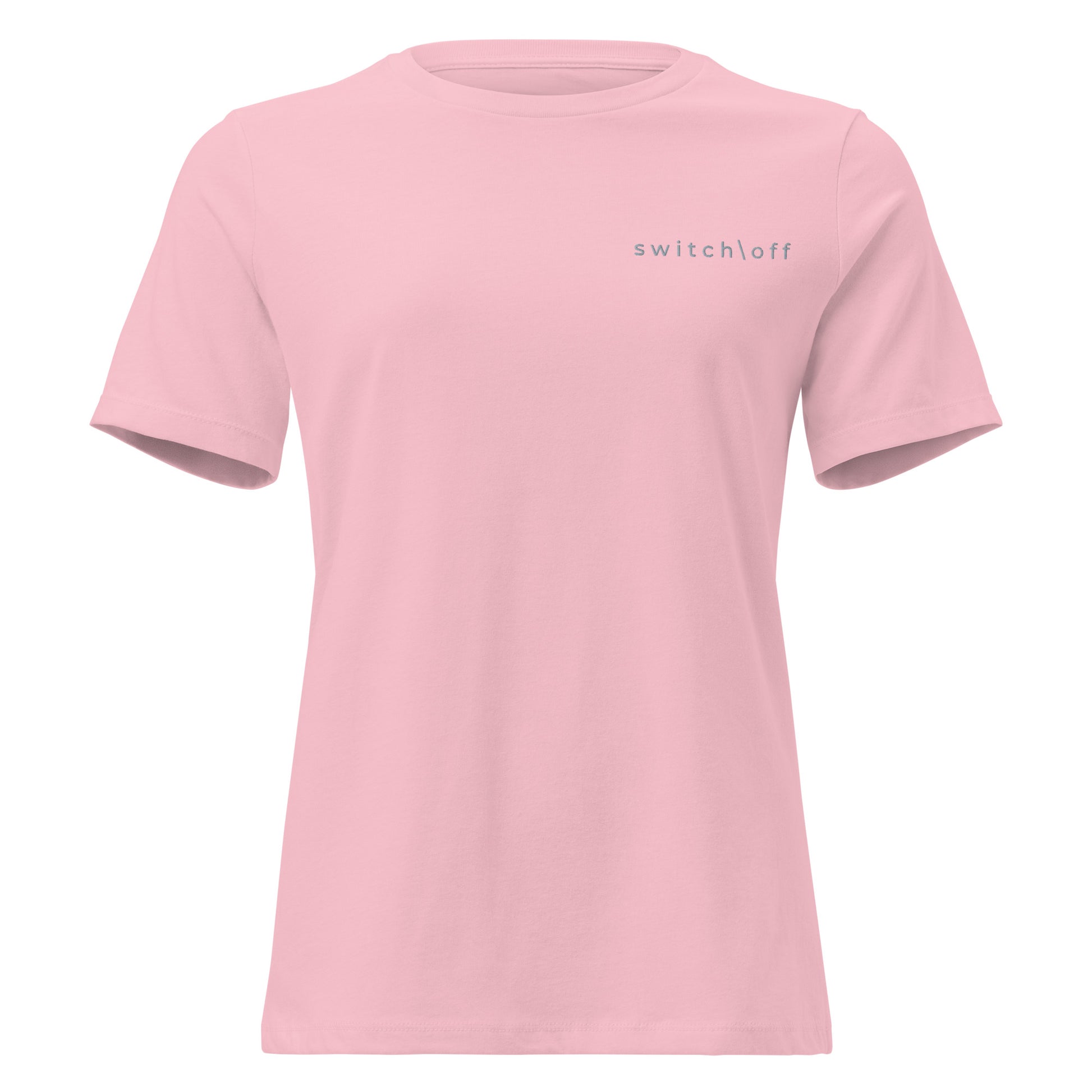 Women's Soft Relaxed 100% cotton pre-shrunk t-shirt in pink with gray switch\off embroidery - An Athlete Trains