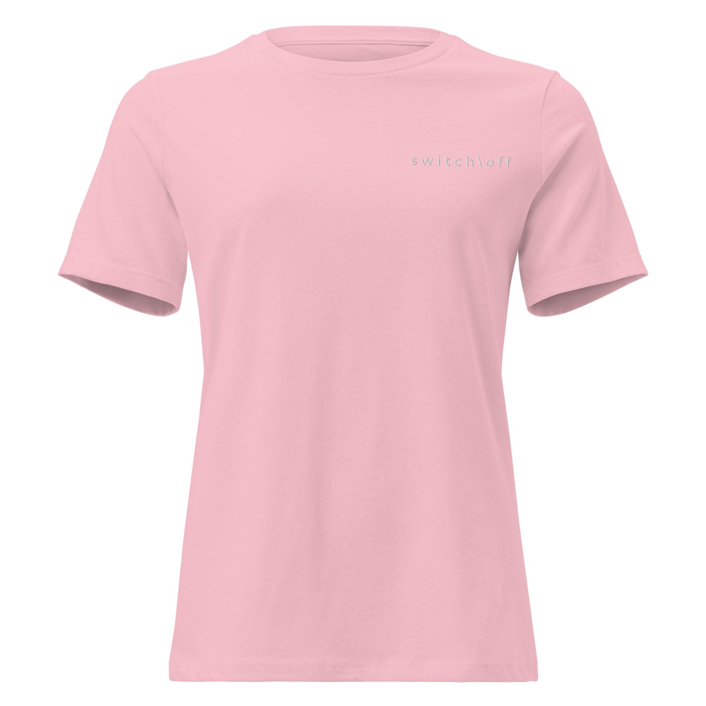 Women's Soft Relaxed 100% cotton pre-shrunk t-shirt in pink with white switch\off embroidery - An Athlete Trains