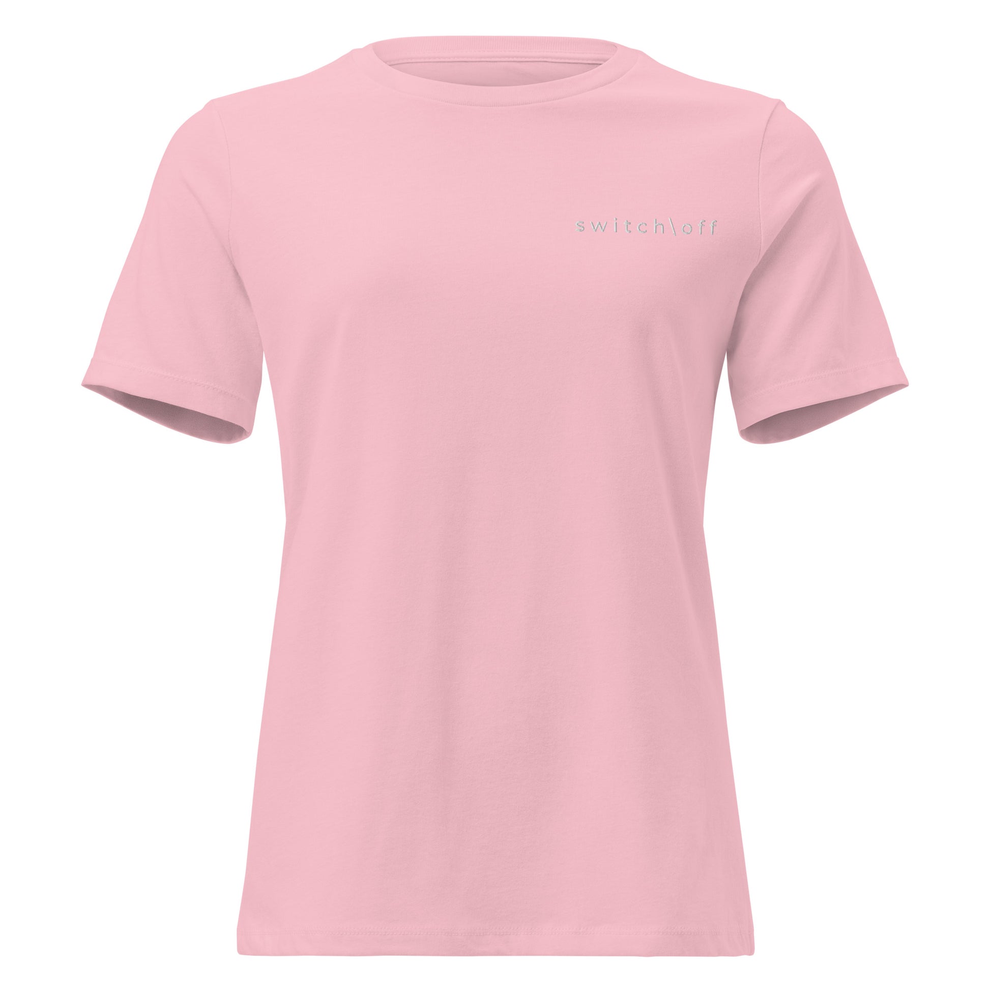 Women's Soft Relaxed 100% cotton pre-shrunk t-shirt in pink with white switch\off embroidery - An Athlete Trains