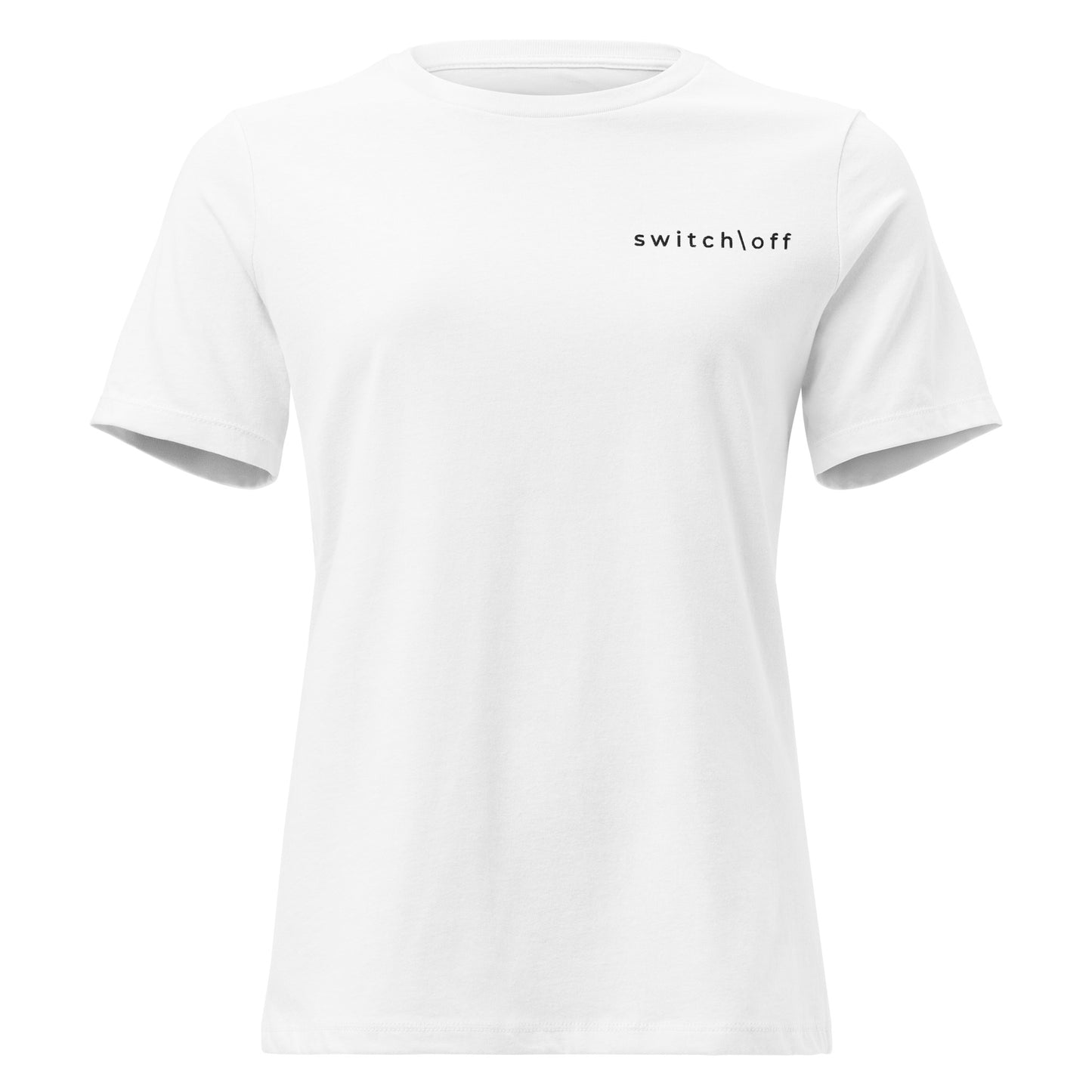 Women's Soft Relaxed 100% cotton pre-shrunk t-shirt in white with black switch\off embroidery - An Athlete Trains