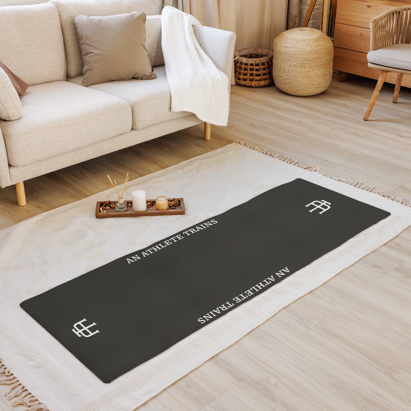 Black rubber yoga mat with a microsuede top by An Athlete Trains