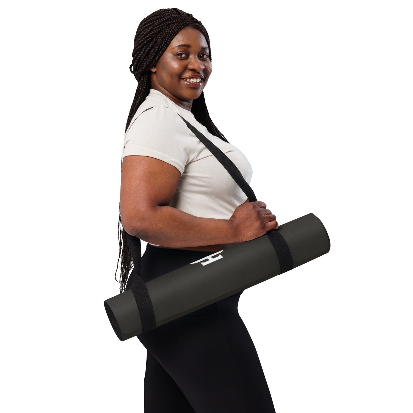 Black rubber yoga mat with a microsuede top by An Athlete Trains