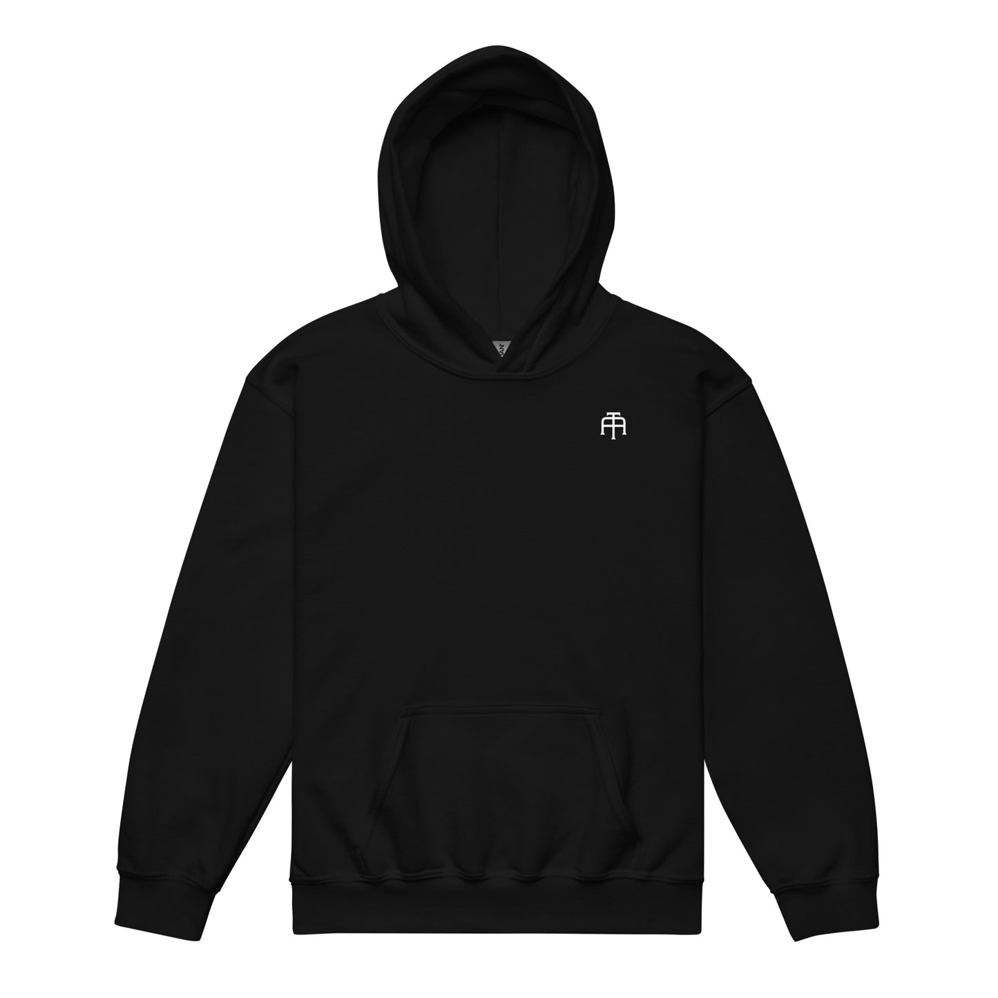 Black Unisex youth heavy blend midweight hoodie by An Athlete Trains made from breathable cotton and tough polyester. No drawcords for safety 